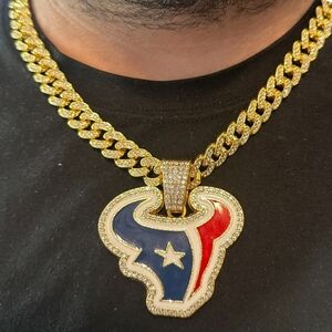 New Houston Texans football chain necklace 20" Or 24" gold or silver